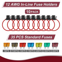 10 Pack Inline Fuse Holder 12V, Professional 12 AWG Waterproof Fuse Holder wi…