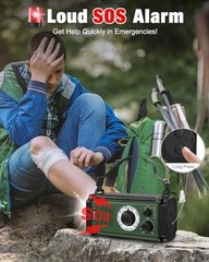 10000mAh/37000mWh Emergency Radio – Solar Radio – Hand Crank – Dark Green