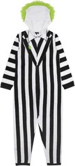 Beetlejuice Adult Mens Black White Striped Hooded Pajama Costume Halloween NWT