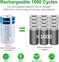 High-Drain 8 Pack Rechargeable D Batteries – 7500mWh Power with Safety Features