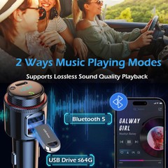 Bluetooth Car Radio Adapter Wireless FM Transmitter QC3.0 & PD Fast Charger MP3