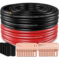 50FT 4 Gauge Power & Ground Cable – Black/Red Copper Clad Aluminum with Lugs & H
