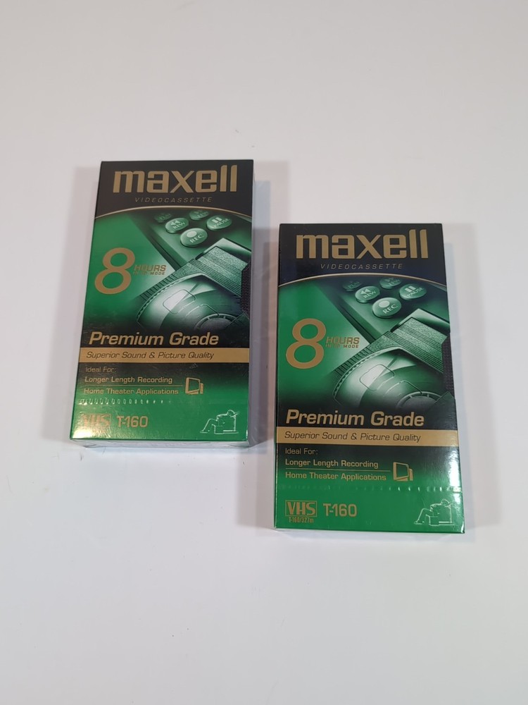 2 – Maxell T-160 8 hours Premium Grade Video Cassette VHS Tapes New Sealed