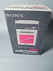 Sony Mega Watchman FD-500 Black & White Portable TV AM/FM Receiver Vintage Works