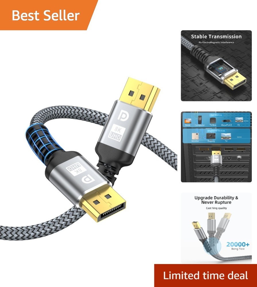8K DisplayPort Cable,DP 1.4 Cable 3.3ft8K@60Hz,4K@144Hz,2K@240Hz Support 32.4…