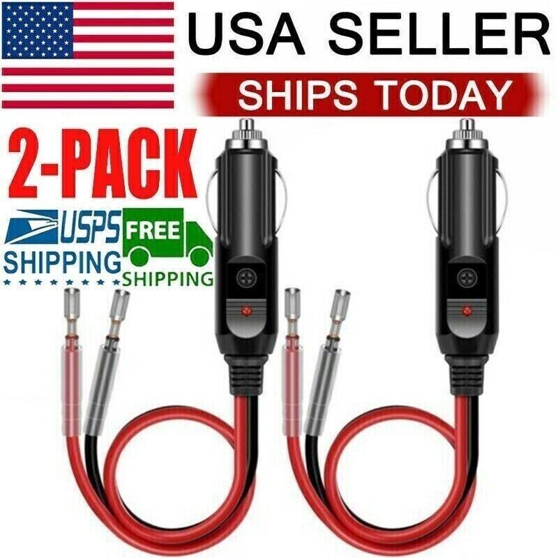 2 Pack 12V Fused LED Light Cigarette Lighter Male Plug Replacement with Leads