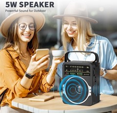 Lightweight AM FM Radio with 5W Loud Speaker & Bluetooth for Travel & Leisure
