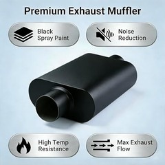 Universal 2.25″(ID) Dual Chamber Exhaust Muffler – 17″ Overall 2.25 Inch BLACK