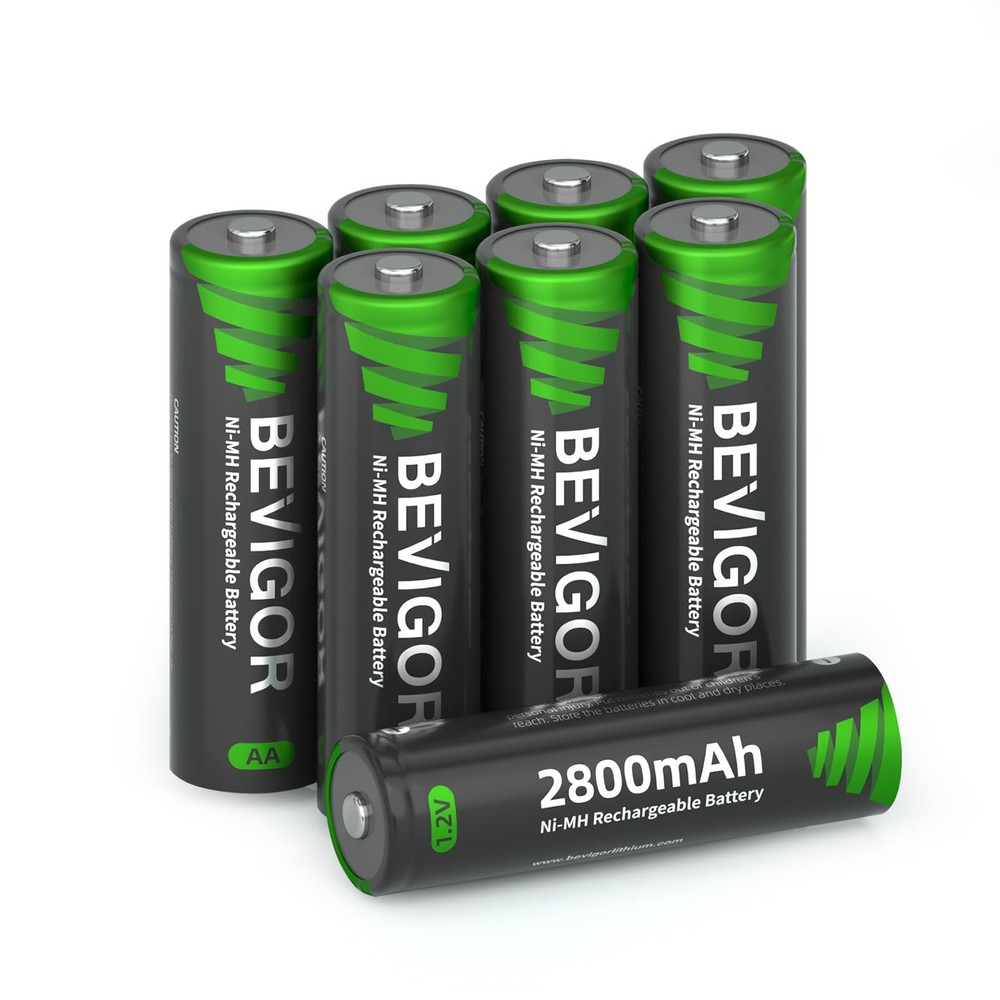 BEVIGOR 8 Pack AA Rechargeable Batteries 1500 Cycle, 2800 mAh High AA-8