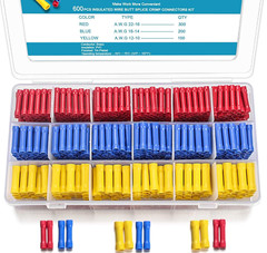600 PCS Butt Splice Crimp Connectors Insulated Electrical Straight Wire Termi…