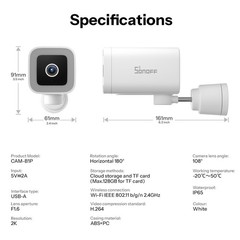 SONOFF CAM-B1P Outdoor Smart Security Camera 2K HD With AI Human Detection IP65
