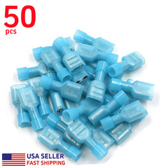 50PCS Blue Female 1/4″ Spade Terminals Insulated Crimp AWG 16-14 Wire Connectors