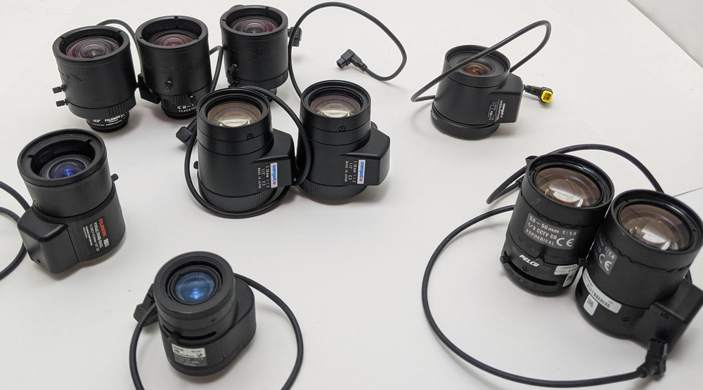 Lot Of 10 CCTV Lenses FUJINON, COMPUTAR, PELCO, RAINBOW – Mixed CS/C, Untested