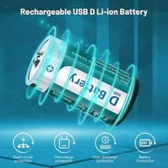 Rechargeable D Size Batteries 4 Pack with USB-C 4 in 1 Charging Cable, 1.5V L…