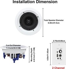 Herdio 5.25″ 300W Home Store In Ceiling Speakers+Wall Mount Bluetooth Amplifier