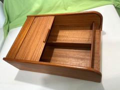 Vintage Indonesia Wooden Teak Tambour Roll Top Cassette Holder Case 14×9 3/4inch