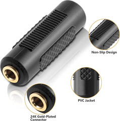 3.5Mm to 3.5Mm Stereo Jack Audio Adapter Female/Female Connectors,Gold Plated (5