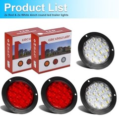 4PCS 4 Inch Round LED Trailer Tail Lights 2 Red and 2 White 4″ Led Stop Brake