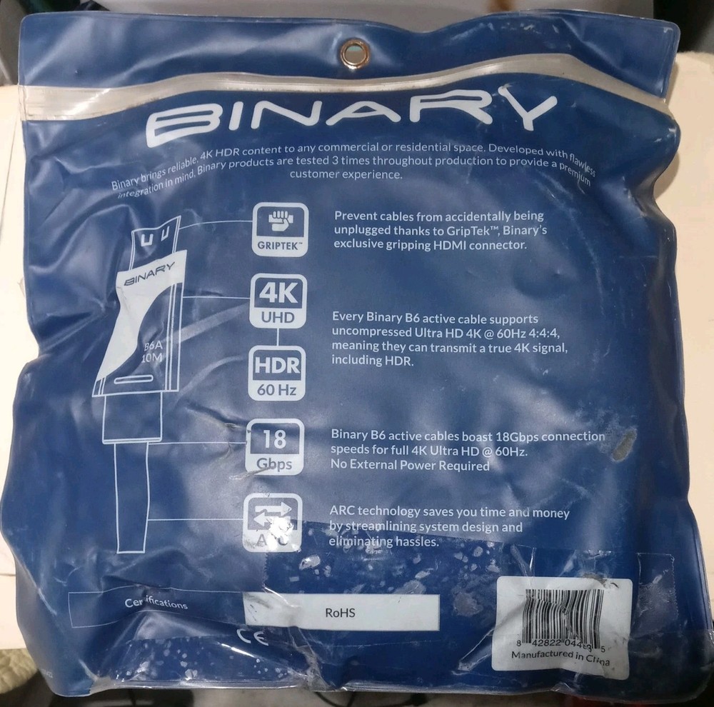 NEW Binary B6A-4K2-10 Series Active 4K High Speed HDMI Cable 10m (32.8ft)
