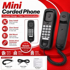 Corded Black Landline Phone Desk Wall Mountable Telephone Home Office Wired