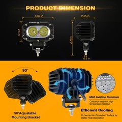 AUXBEAM 4″ 60W LED Work Light Bar Pods Spot Fog Driving Kit ATV Offroad + Wiring