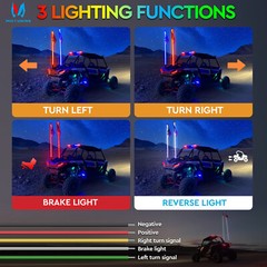 3FT RGB Spiral LED Whip Light w/ APP Control For Polaris RZR/ Can-Am/ Honda UTV