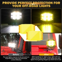 Auxbeam V-max 4″ LED Pods Work Lights Bar Cube Driving Lamp + Black Amber Covers