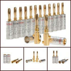 24K Gold Plated Audio Screw Banana Plug Speaker Wire Jack Connector Pack Lot