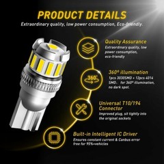 AUXITO T10 LED License Plate Light Bulbs 6000K Super Bright White 168 2825 194 D