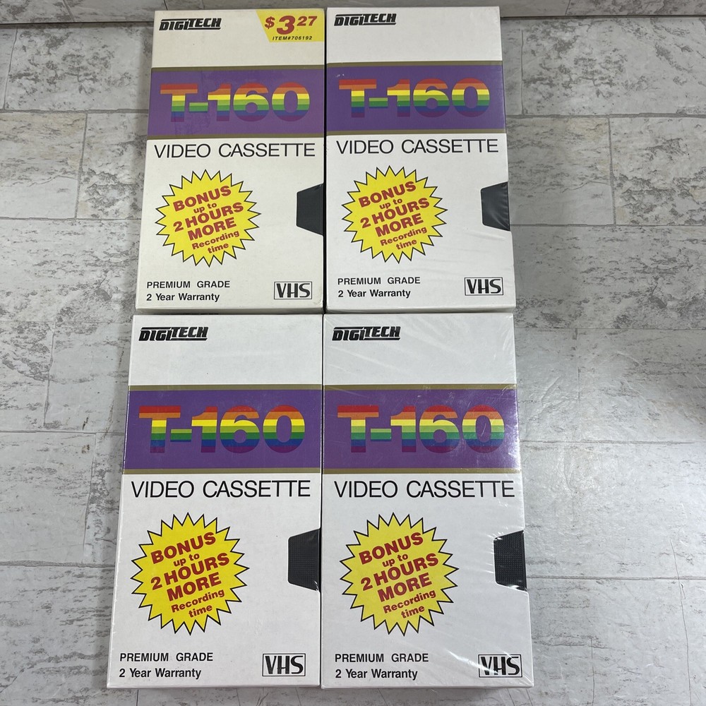 4 New Sealed Digitech T-160 Blank Video Cassette Up To 8 Hr Premium VCR Tape Lot
