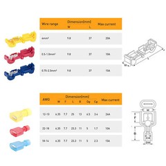 240/60x SPADE TERMINALS T-TAP ELECTRICAL WIRE CONNECTOR ASSORTMENT KIT 120 PAIRS
