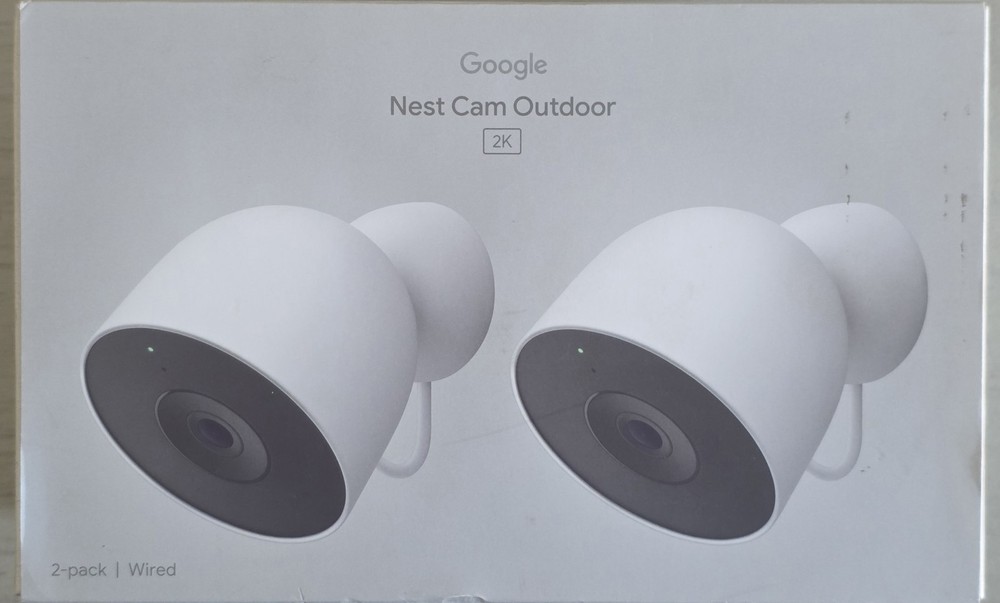 Google Nest Cam Outdoor (wired, 2nd gen) 2K Video and Gemini 2-Pack Snow -New