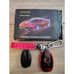 Premium Fashion Accessories Red Car Key Fob Case Cover and Keychain Set