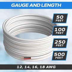 50FT 18/2 Speaker Wire CL2 Rated Indoor Low Voltage Copper Clad Aluminum (CCA…
