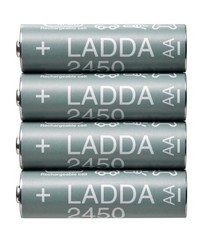 NEW Ikea LADDA Rechargeable NiMH 4-Pack AA Batteries 2450mAh, SEALED IN BOX