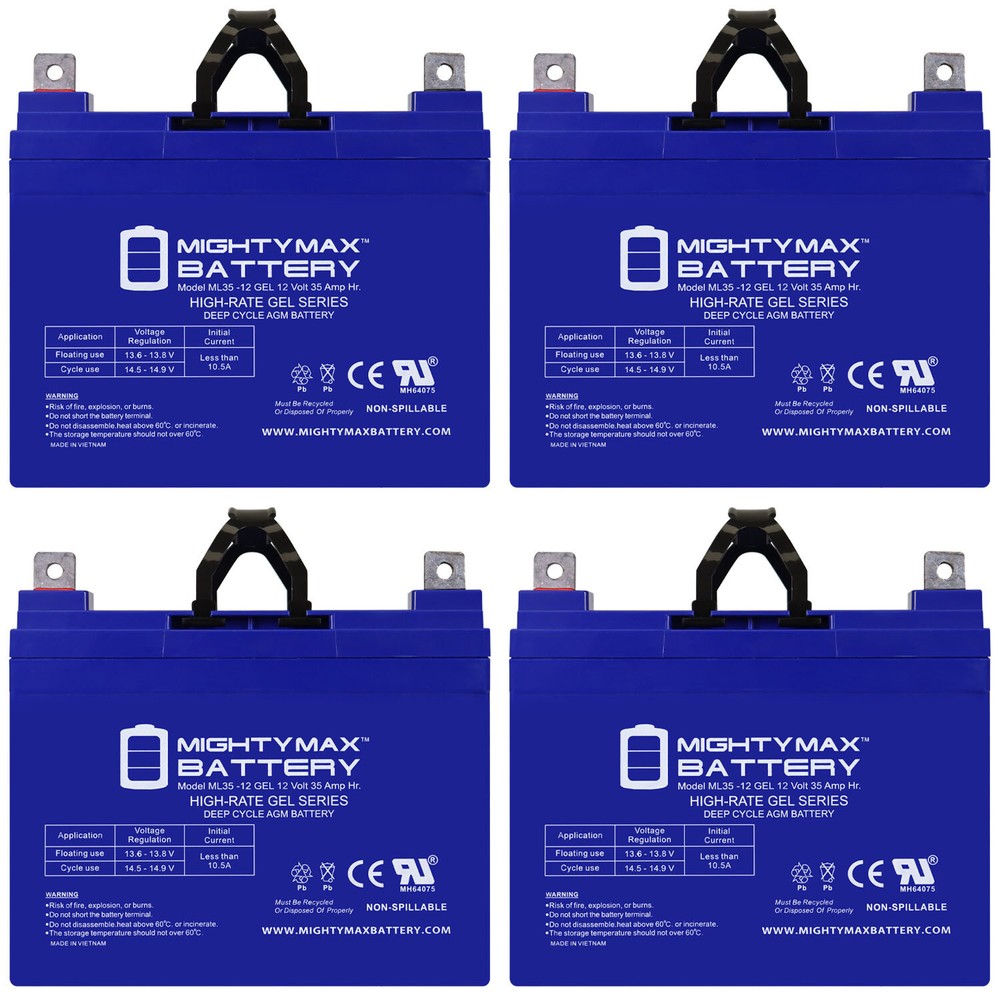 Mighty Max 12V 35AH GEL NB Battery Replaces SLAA12-35C, SLADC12-35J – 4 Pack