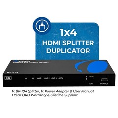 OREI 1×4 HDMI Splitter W/ Audio Out: 1-In 4-Out, UltraHD 8K, EDID (BK-104)