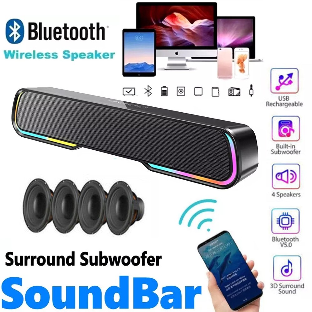 Bluetooth Sound Bar Surround 4 Speaker Wireless Subwoofer Home Theater NEW