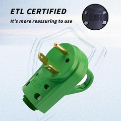 30 Amp Plug, Heavy Duty Replacement Plug Adapter, 125V Elect Color: Green Male