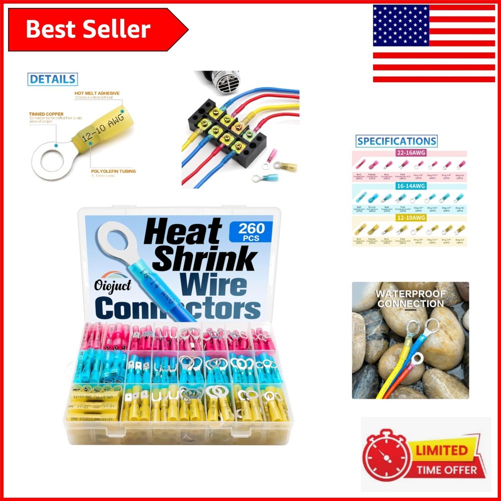 Easy-to-Use 260-Pc Heat Shrink Wire Connector Assortment – 9001 Certified