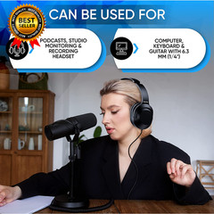 over Ear Wired Stereo Headphones for Podcasts, Studio Monitoring and Recording