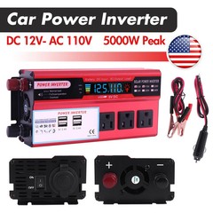 Car Power Inverter 5000W DC 12V To AC 110V Pure Sine Wave Solar Converter 4 USB