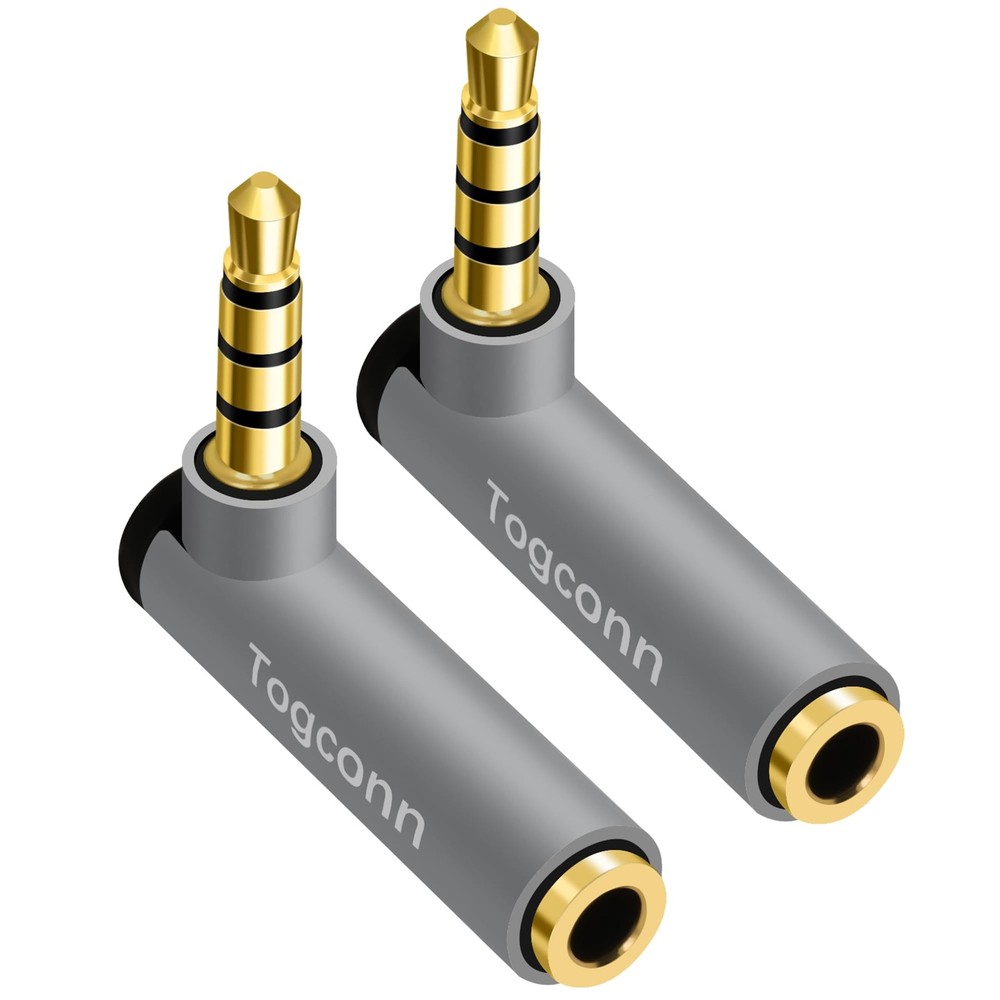 Right Angle 3.5mm 1/8″ Audio Mic Adapter 2-Pack,90 Degree 3.5mm 1/8 Inch TRRS…