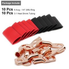 10× 8 AWG 1/4″ Copper Lug Battery Ring Terminals Cable Ends Heavy Duty Wire Lugs
