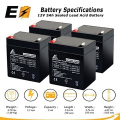 12V 5AH Battery for Razor E100 E125 E150 E175 Scooter – 4 Pack