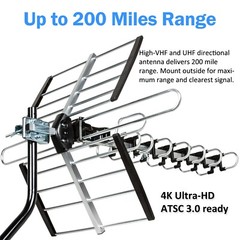 Newly upgraded Outdoor 4K HDTV Antenna VHF UHF 200 Mile Range Mounting Hardware