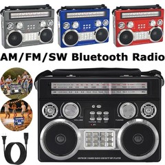 Portable Retro AM/FM/SW 3-Band Radio 4 Colors with Flashlight Bluetooth Boombox
