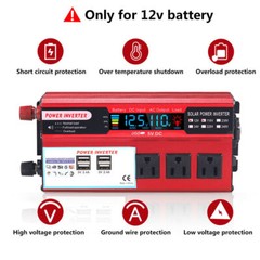 5000W Car Power Inverter DC 12V To AC 110V Pure Sine Wave Solar Converter LCD