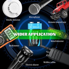 4 Pack 9V Block Rechargeable Batteries 6F 22 9 Volt 1300mAh for smoke detectors