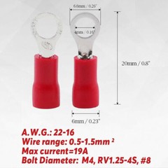 Wire Ring Terminals 22-16 12-10 AWG Crimp Connector Power Car Audio Ground Gauge